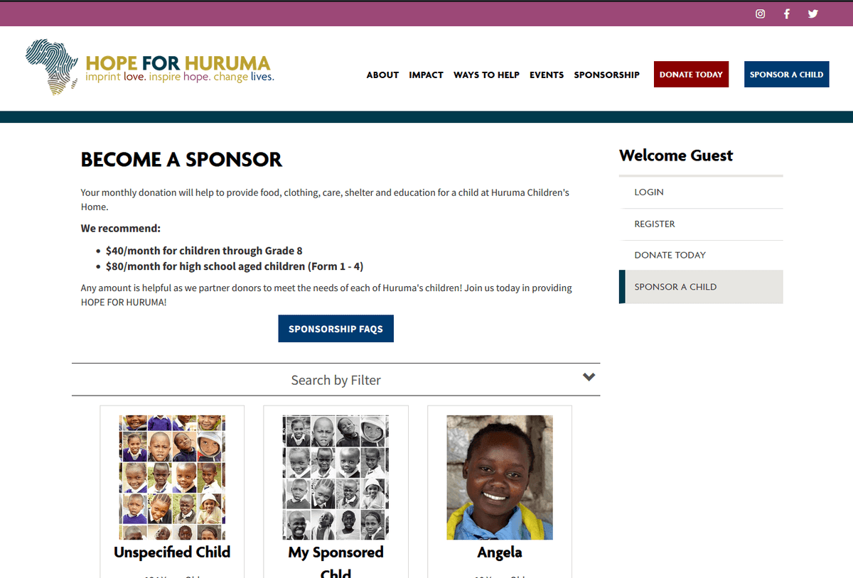 Hope for Huruma Sponsorship Page