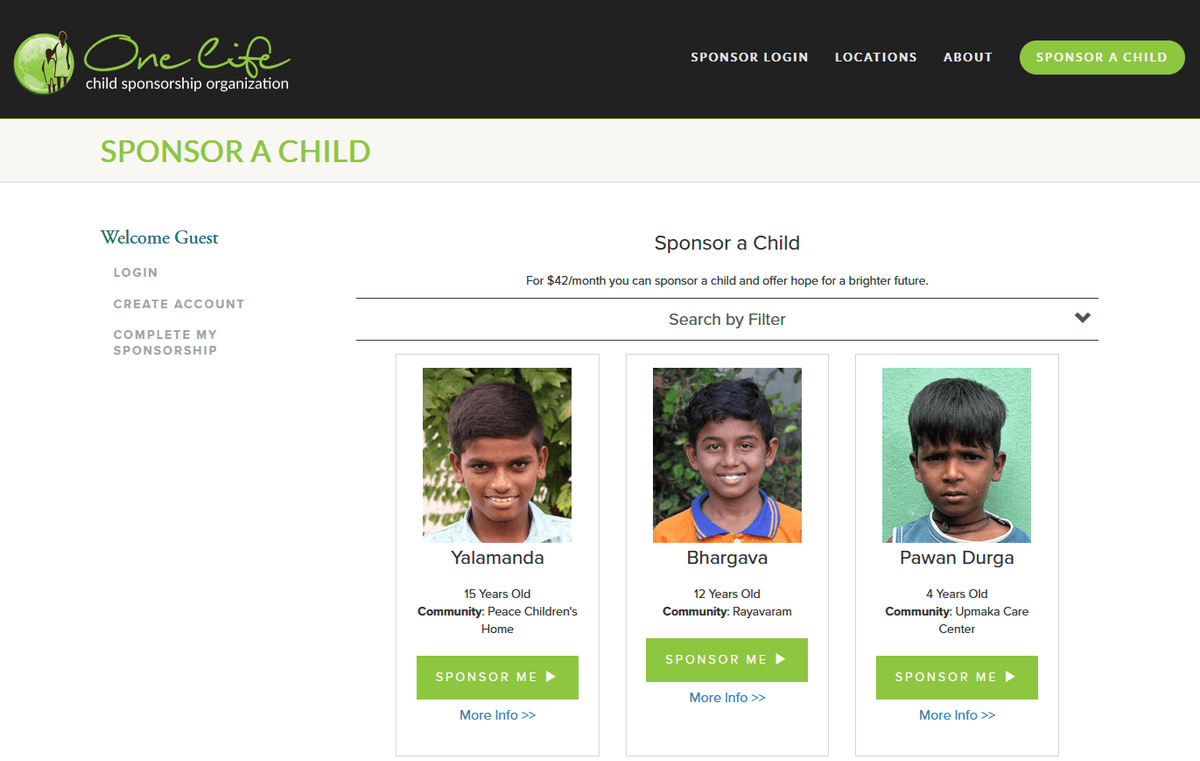 OneLife Child Sponsorship Page